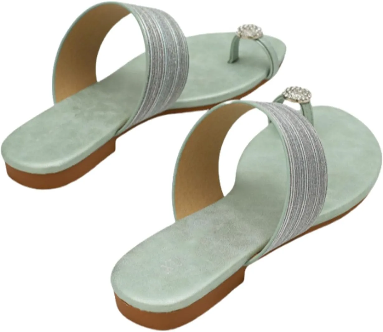 Women's Rhinestone Flat Clip Toe Loop Ring Flip Flops Sandals Block Low Heel Slip on Gladiator Thong Slides for Women Summer Outdoor