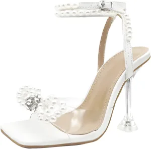 Women's Rhinestones Strap Heels Ankle Strappy Heels for Women Sandals Clasp Joint Buckle Stilettos Sandals