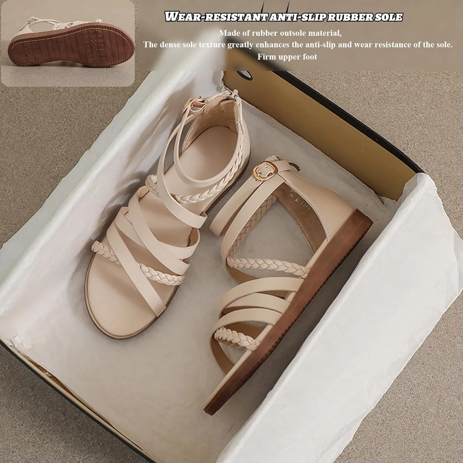 Women'S Roman Flat Sandals,Comfortable Open Toe Gladiator Sandals,Convenient Back Zip Fisherman Sandals,Outdoor Casual Dressy Sandals