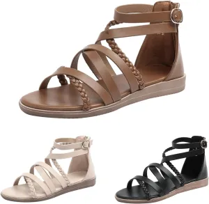Women'S Roman Flat Sandals,Comfortable Open Toe Gladiator Sandals,Convenient Back Zip Fisherman Sandals,Outdoor Casual Dressy Sandals