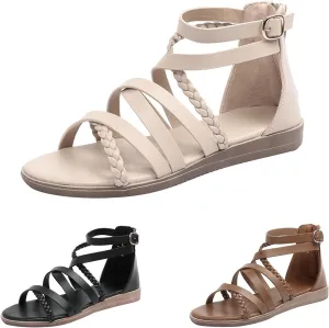 Women'S Roman Flat Sandals,Comfortable Open Toe Gladiator Sandals,Convenient Back Zip Fisherman Sandals,Outdoor Casual Dressy Sandals