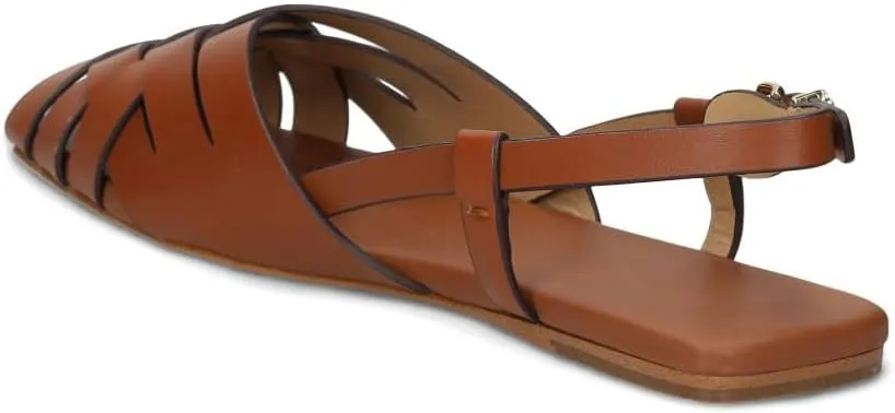 Women's Slingback Flat Sandals Woven Buckle Strappy Flats Peep-Toe Roman Holiday Summer Beach Shoes
