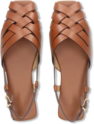 Women's Slingback Flat Sandals Woven Buckle Strappy Flats Peep-Toe Roman Holiday Summer Beach Shoes