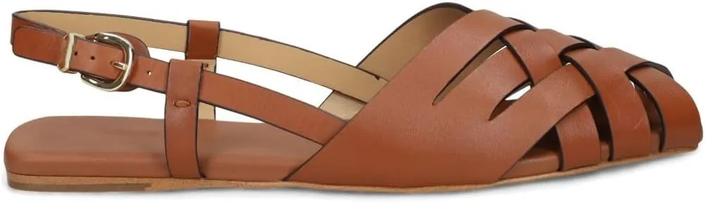 Women's Slingback Flat Sandals Woven Buckle Strappy Flats Peep-Toe Roman Holiday Summer Beach Shoes