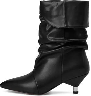 Womens Slouchy Mid Calf Boots for Women Kitten Heel with Pointed Toe Pull On Boots Fall Booties