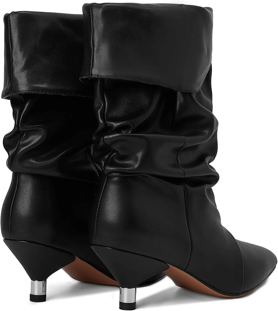 Womens Slouchy Mid Calf Boots for Women Kitten Heel with Pointed Toe Pull On Boots Fall Booties