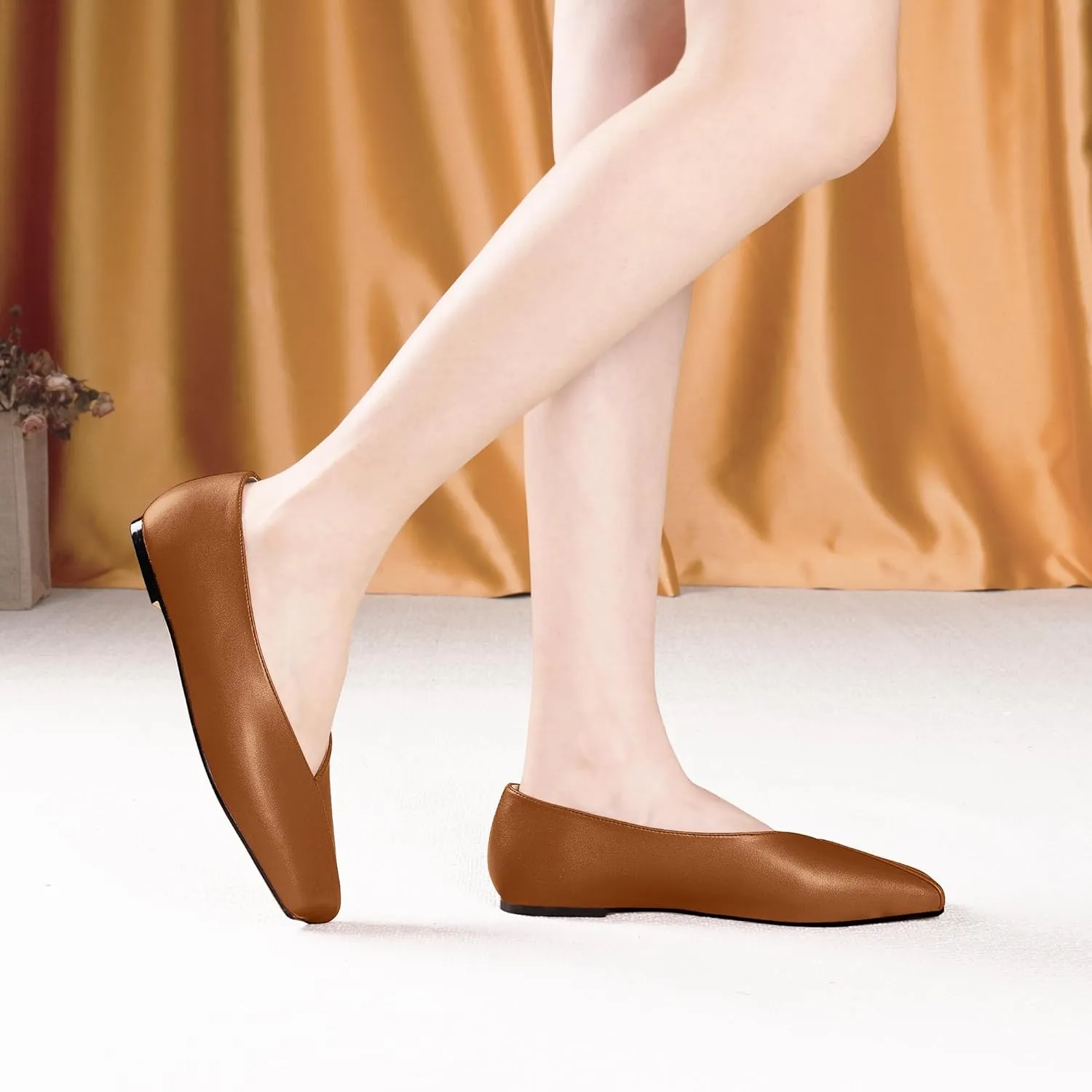 Women's Soft Ballet Silver Flats Elegant Slip On Square Toe Walking Single Shoes