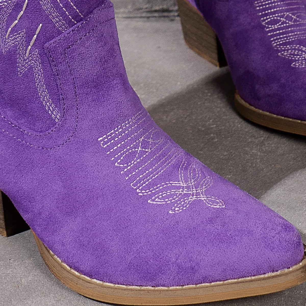 Women's Solid Color Suede Embroidered Side Zipper High Heeled Boots With Sloping Heels, Versatile Trendy, Cowboy Boot