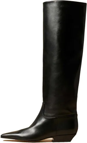 Women's Square Toe Flat Heel Knee High Boots Slip On Boots Low Heel Formal Wide Calf Comfortable Retro Casual Walking Party Office Flat Boots