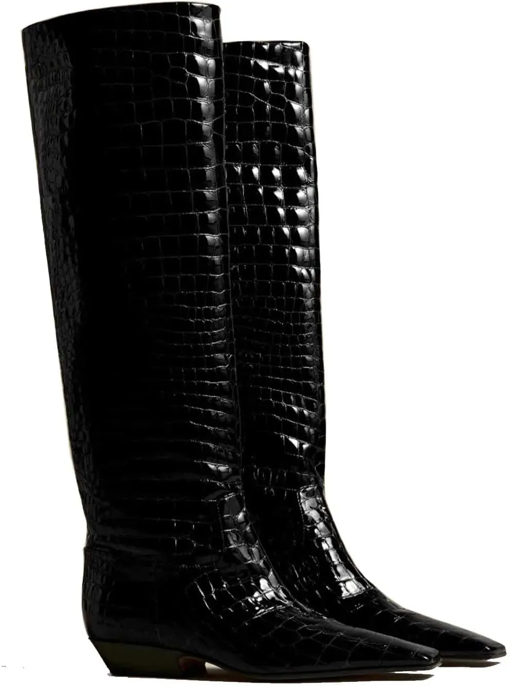 Women's Square Toe Flat Heel Knee High Boots Slip On Boots Low Heel Formal Wide Calf Comfortable Retro Casual Walking Party Office Flat Boots