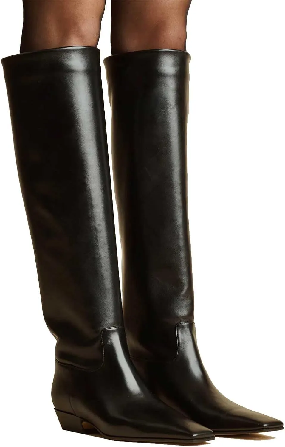 Women's Square Toe Flat Heel Knee High Boots Slip On Boots Low Heel Formal Wide Calf Comfortable Retro Casual Walking Party Office Flat Boots