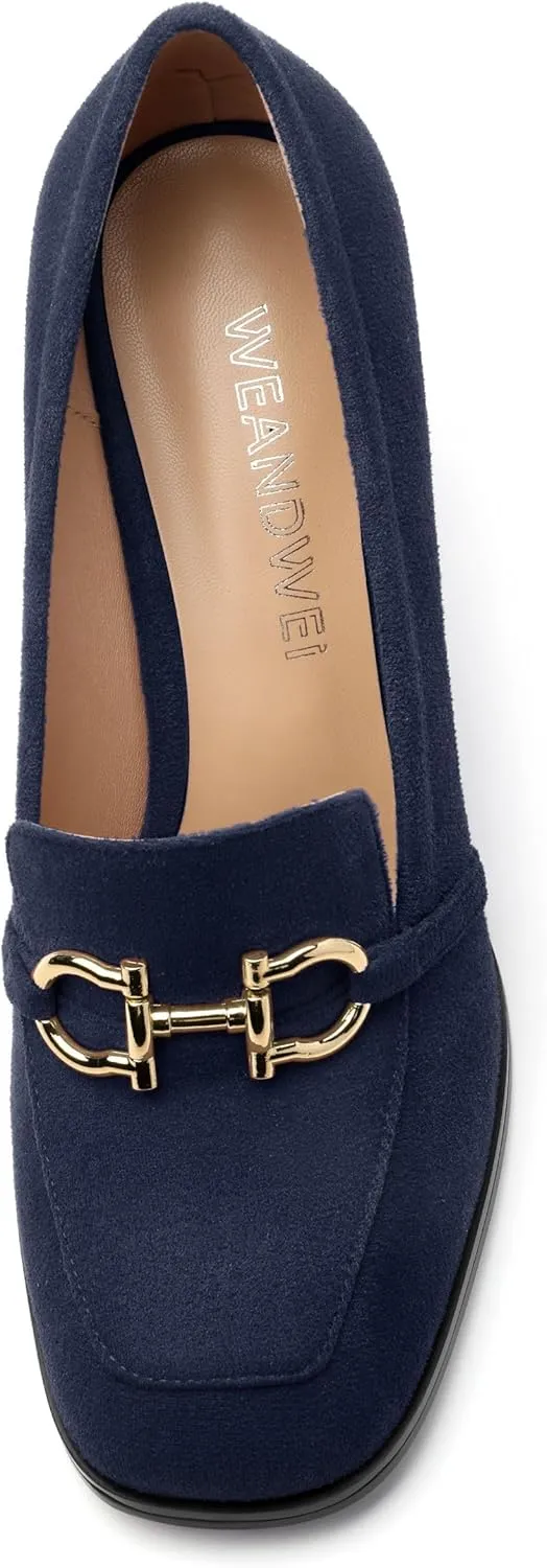 Women's Square Toe High Heeled Loafers, Fashion Chunky Heel Pumps for Women, Casual Party Work Shoes