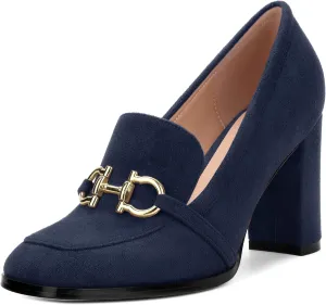 Women's Square Toe High Heeled Loafers, Fashion Chunky Heel Pumps for Women, Casual Party Work Shoes