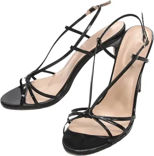 Women's Strappy Gold Sandals, Open Toe Stiletto Summer Party Heels