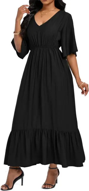 Women's Summer Half Sleeve Maxi Floral Dresses with Pockets