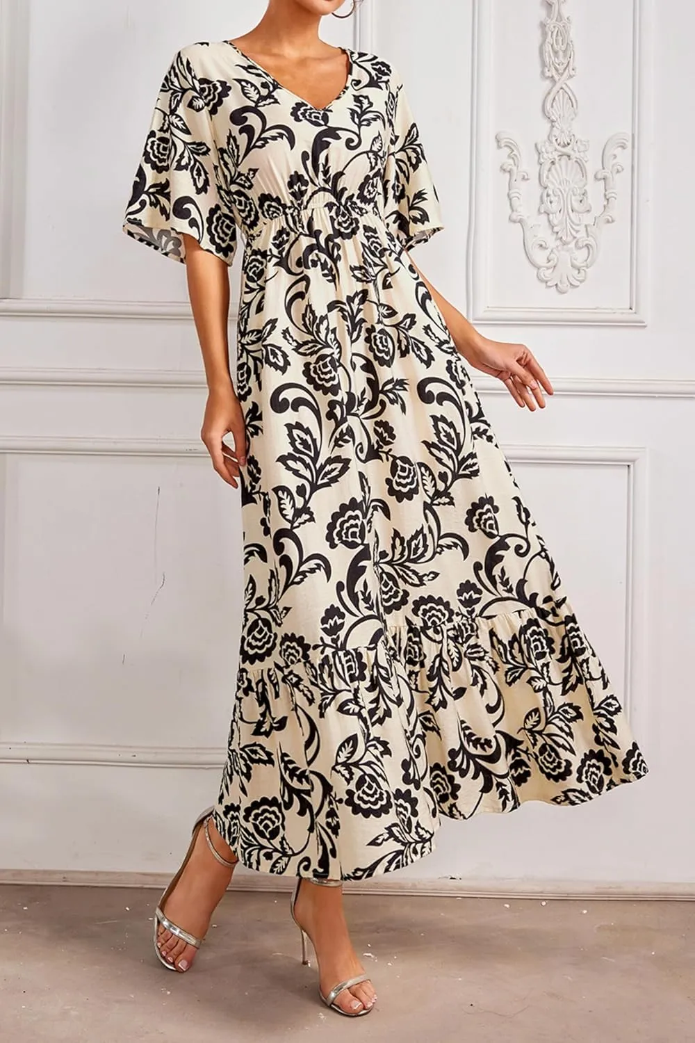 Women's Summer Half Sleeve Maxi Floral Dresses with Pockets