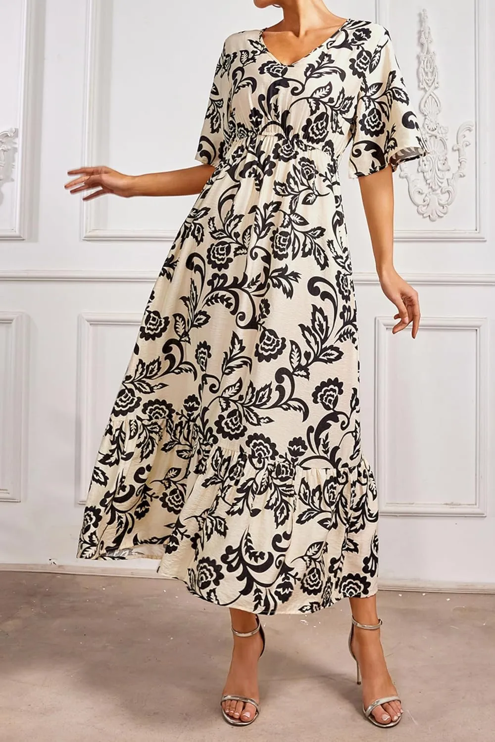Women's Summer Half Sleeve Maxi Floral Dresses with Pockets