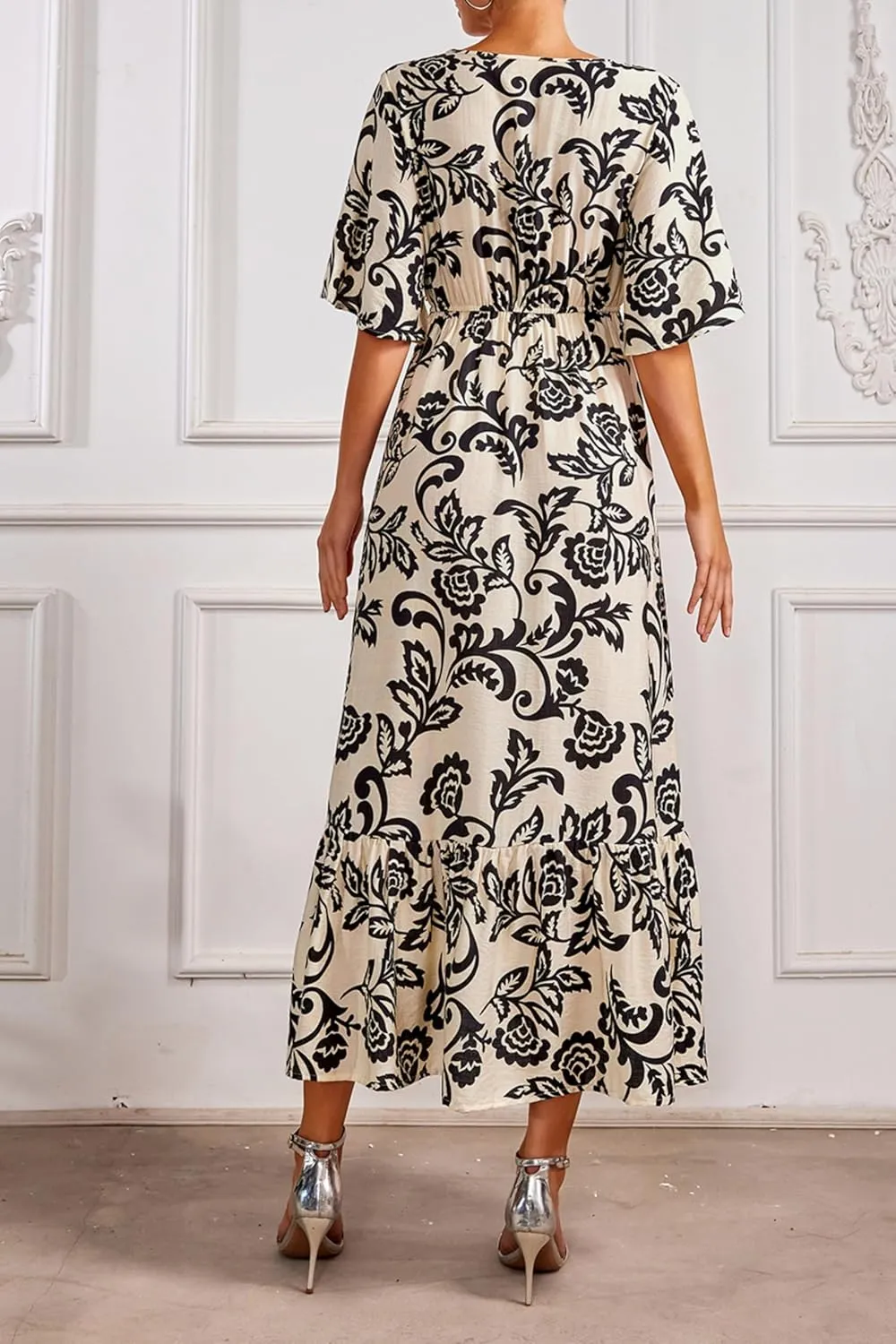 Women's Summer Half Sleeve Maxi Floral Dresses with Pockets