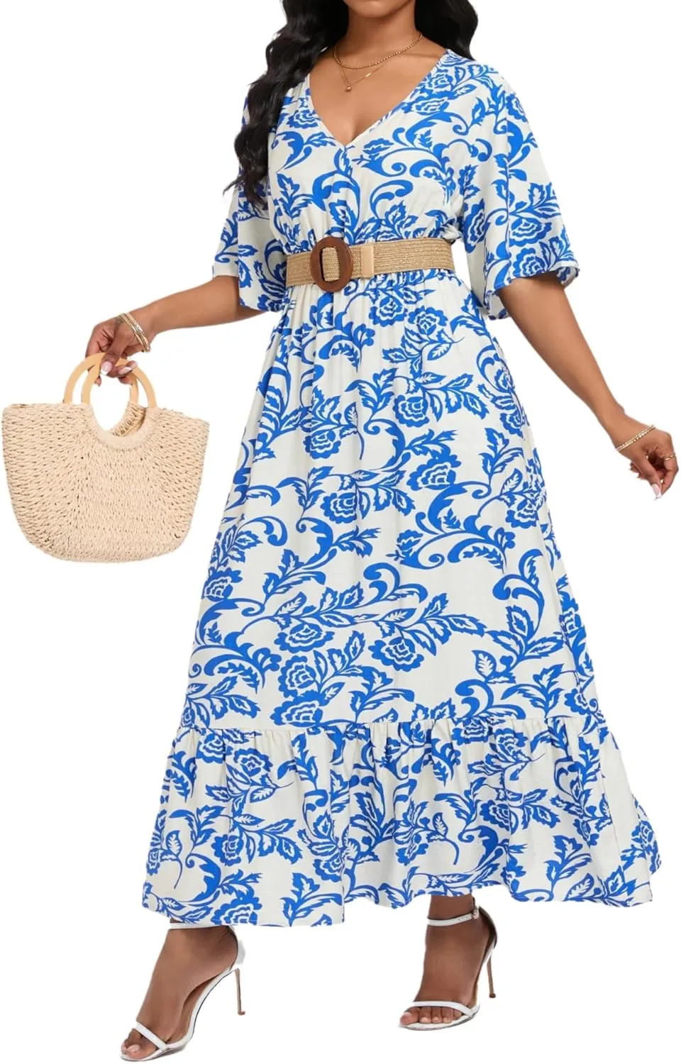 Women's Summer Half Sleeve Maxi Floral Dresses with Pockets