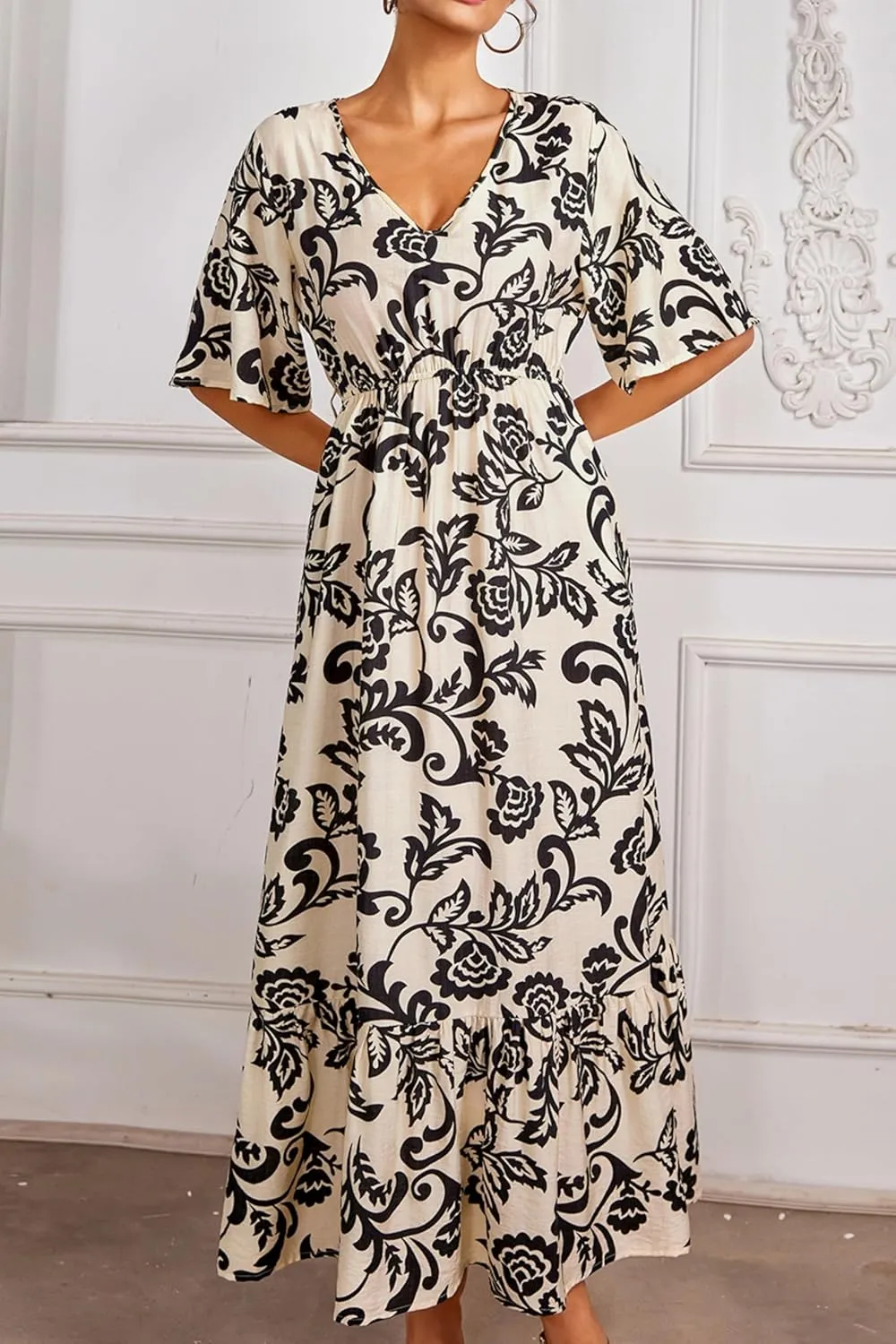 Women's Summer Half Sleeve Maxi Floral Dresses with Pockets