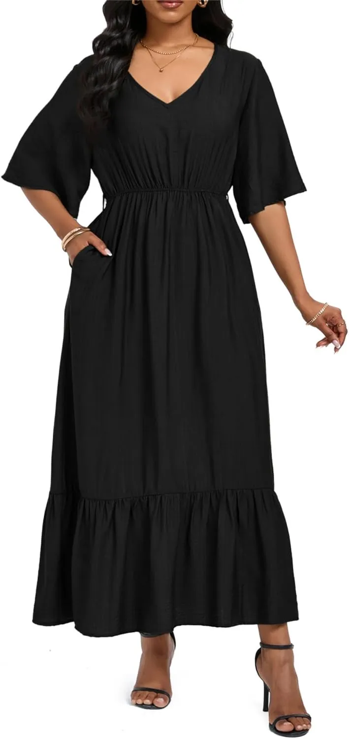 Women's Summer Half Sleeve Maxi Floral Dresses with Pockets