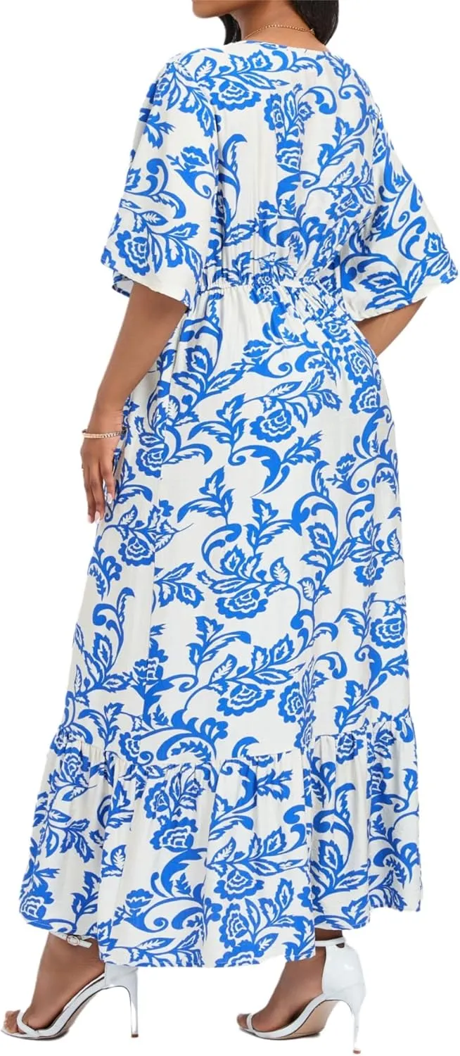 Women's Summer Half Sleeve Maxi Floral Dresses with Pockets