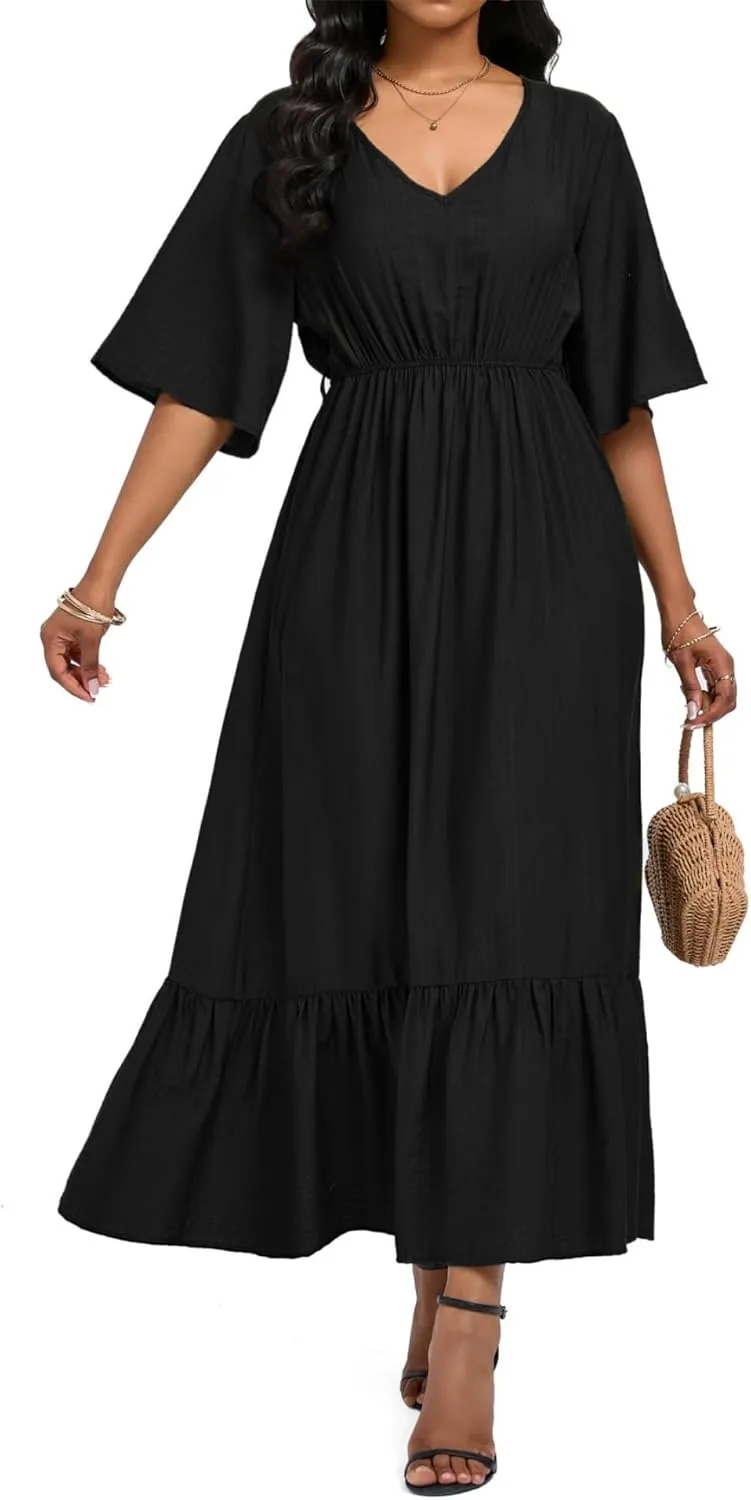 Women's Summer Half Sleeve Maxi Floral Dresses with Pockets