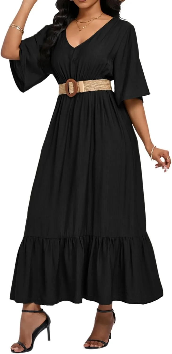 Women's Summer Half Sleeve Maxi Floral Dresses with Pockets