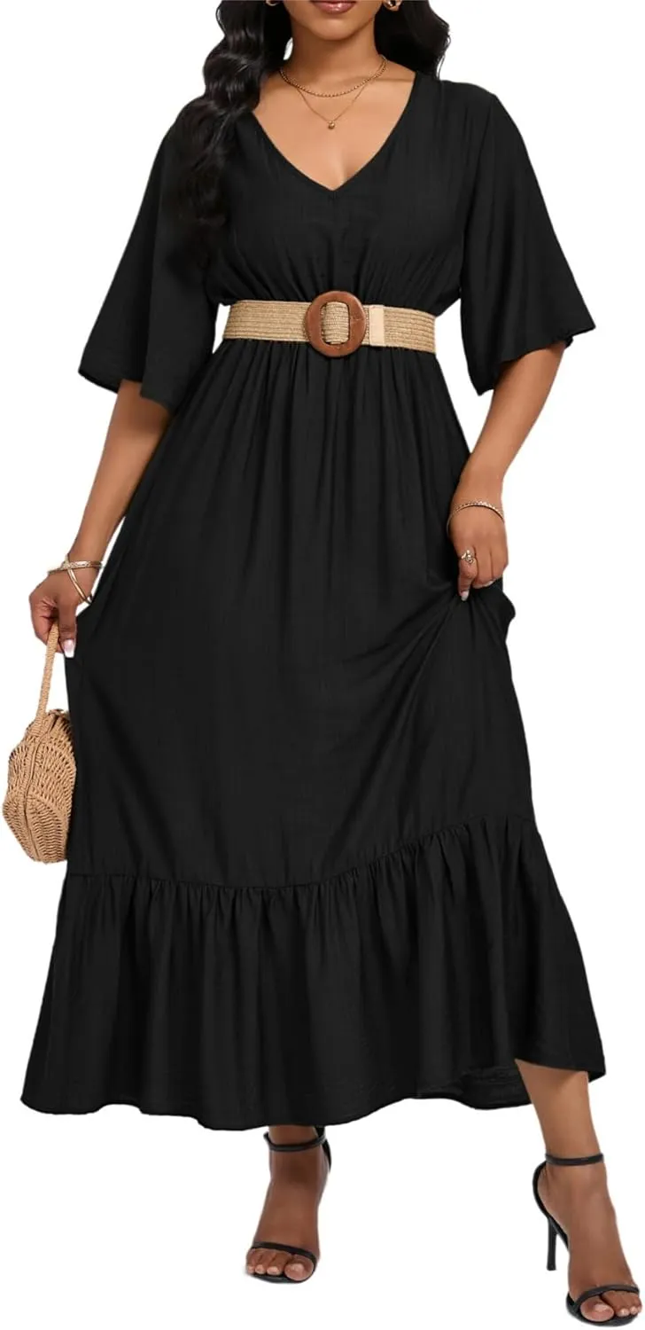 Women's Summer Half Sleeve Maxi Floral Dresses with Pockets