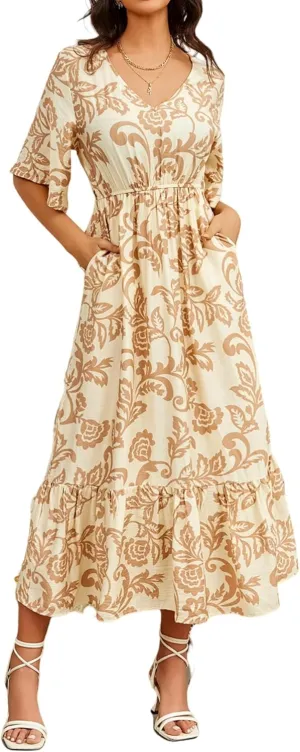 Women's Summer Half Sleeve Maxi Floral Dresses with Pockets