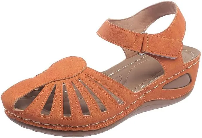Women's Wedge Heels Ankle Strap Low Summer Sandals Closed Toe Hollow Out Orthopedic Bohemia Fishmouth Wedges Sandal Hollow Out Strap Comfy Outdoor Beach Athletic Shoes
