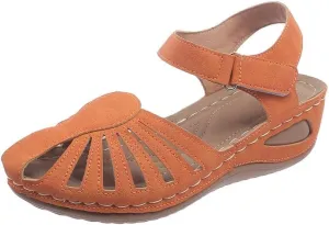 Women's Wedge Heels Ankle Strap Low Summer Sandals Closed Toe Hollow Out Orthopedic Bohemia Fishmouth Wedges Sandal Hollow Out Strap Comfy Outdoor Beach Athletic Shoes