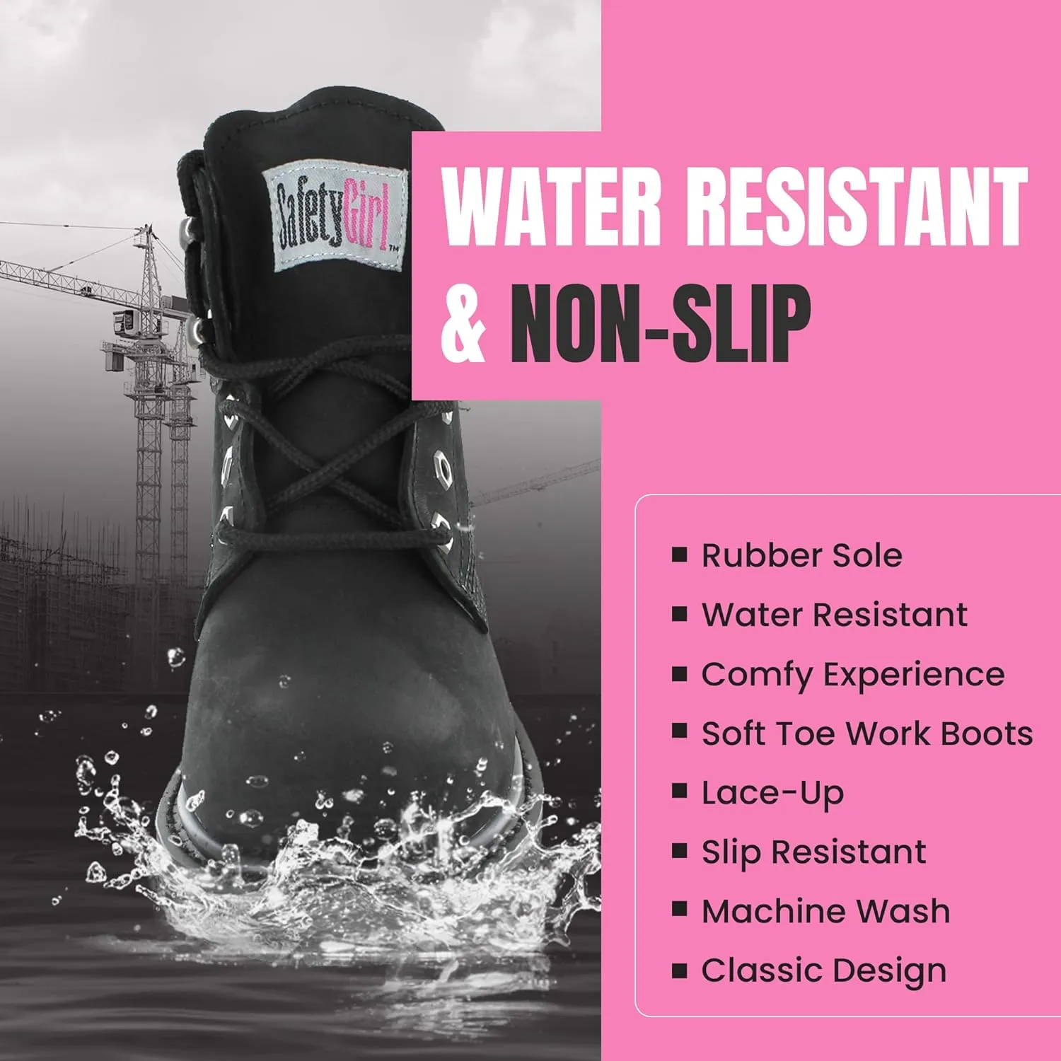 Women’s Work Boots | Waterproof Leather Work Boots for Women | Oil & Slip-Resistant Soft Toe Boots for Women | Premium Nubuck Leather | Lightweight and Comfortable | Black Leather - 7M