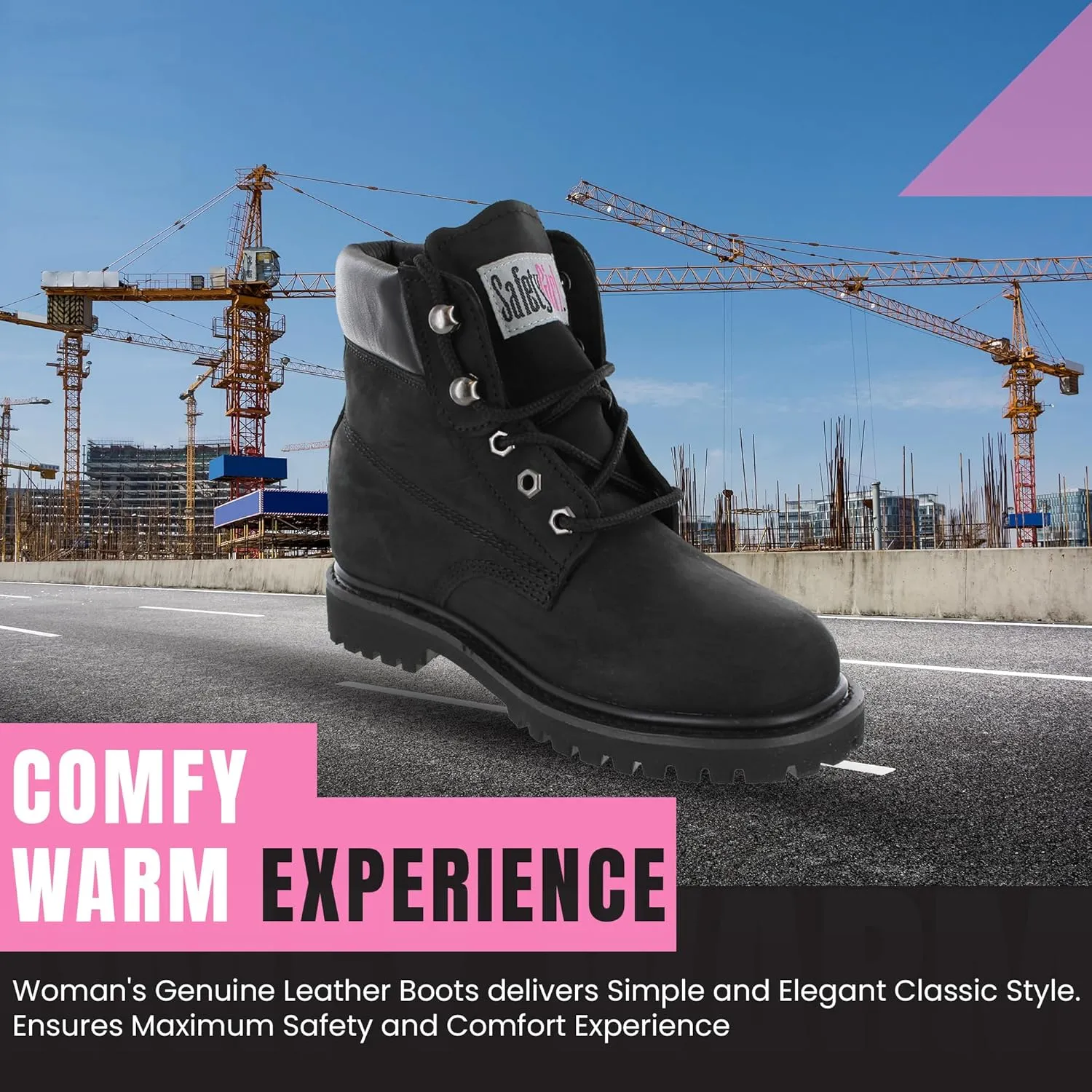 Women’s Work Boots | Waterproof Leather Work Boots for Women | Oil & Slip-Resistant Soft Toe Boots for Women | Premium Nubuck Leather | Lightweight and Comfortable | Black Leather - 7M