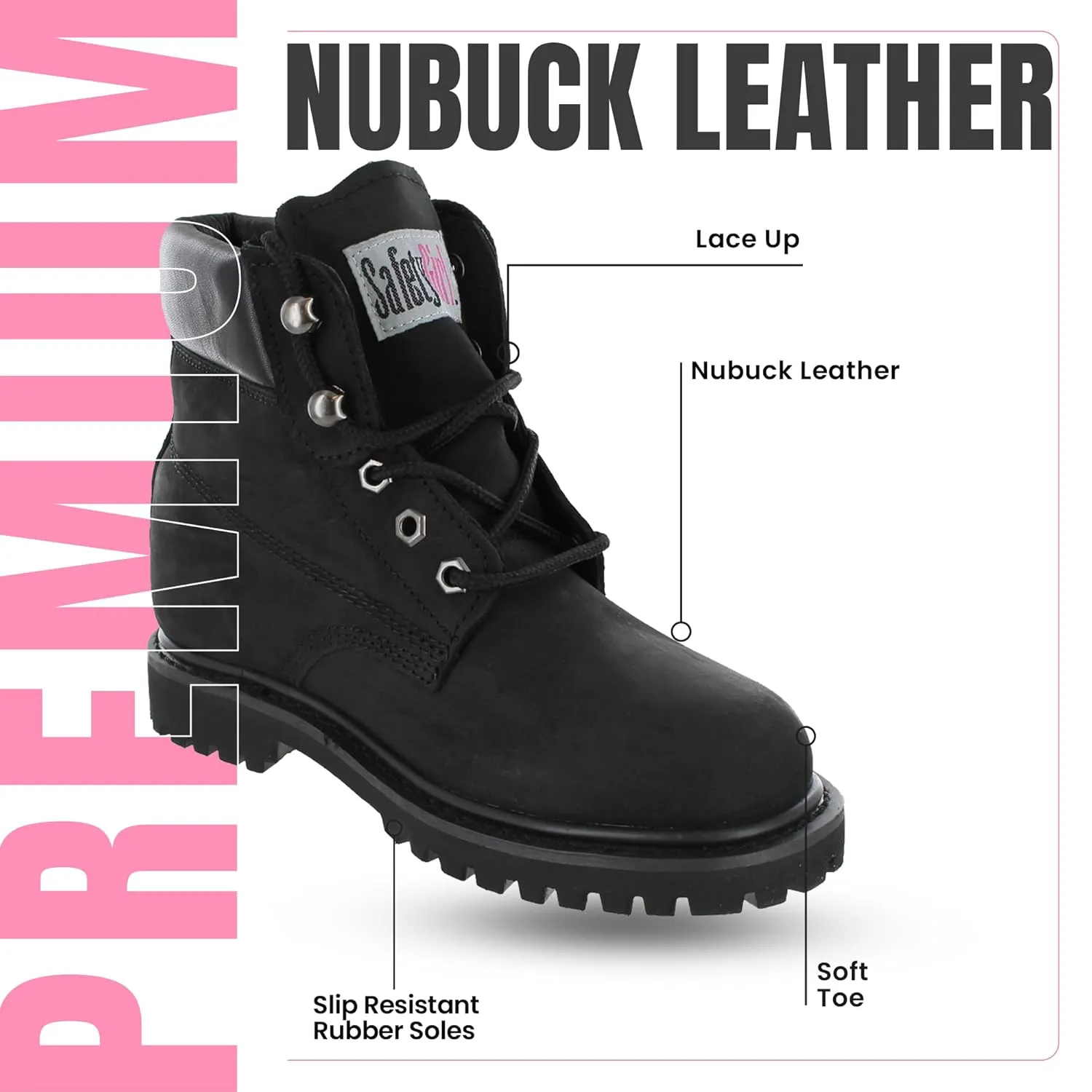 Women’s Work Boots | Waterproof Leather Work Boots for Women | Oil & Slip-Resistant Soft Toe Boots for Women | Premium Nubuck Leather | Lightweight and Comfortable | Black Leather - 7M