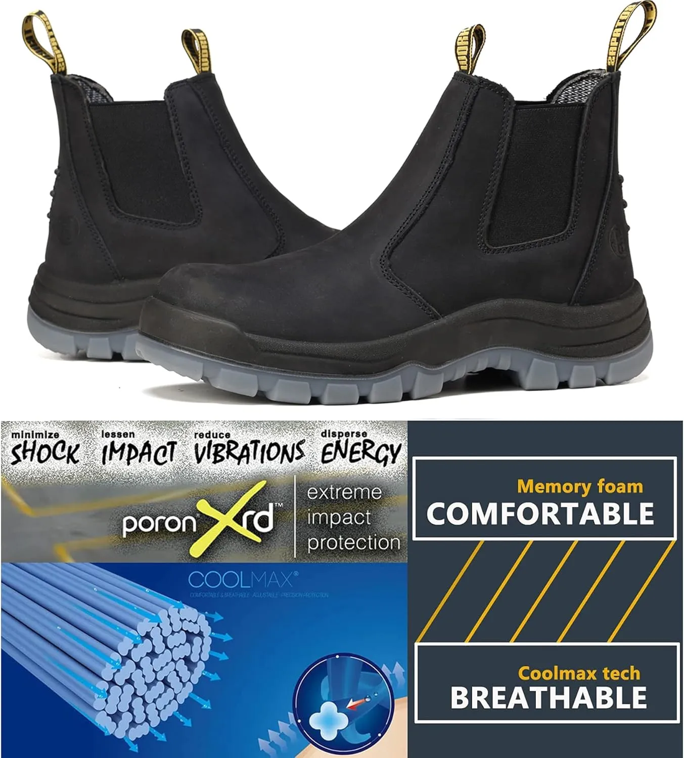 Work Boots for Men, Composite/Soft Toe Waterproof Working Boots, Slip Resistant Anti-Static Slip-on Safety Working Shoes 8 9 10 11 12 13