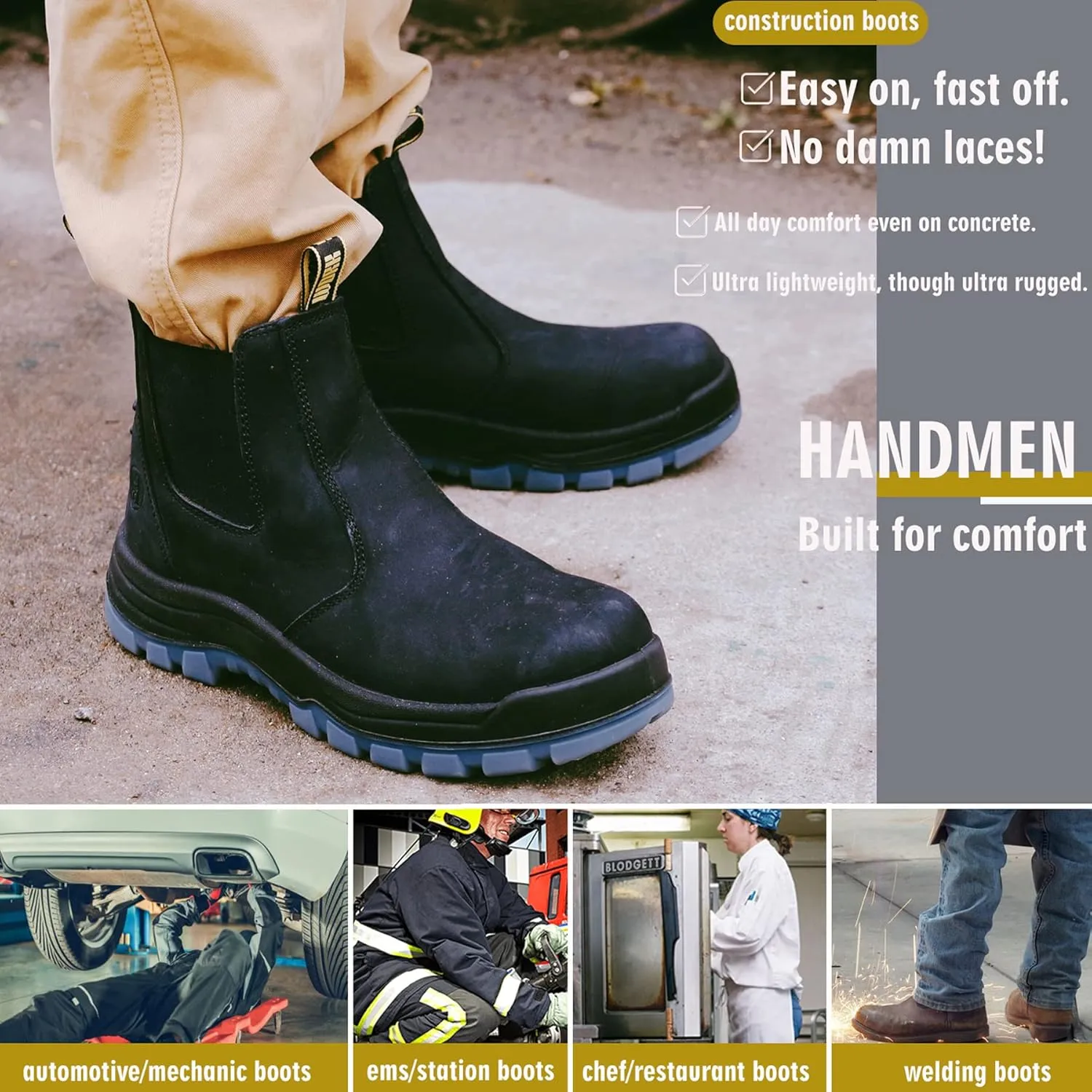 Work Boots for Men, Composite/Soft Toe Waterproof Working Boots, Slip Resistant Anti-Static Slip-on Safety Working Shoes 8 9 10 11 12 13
