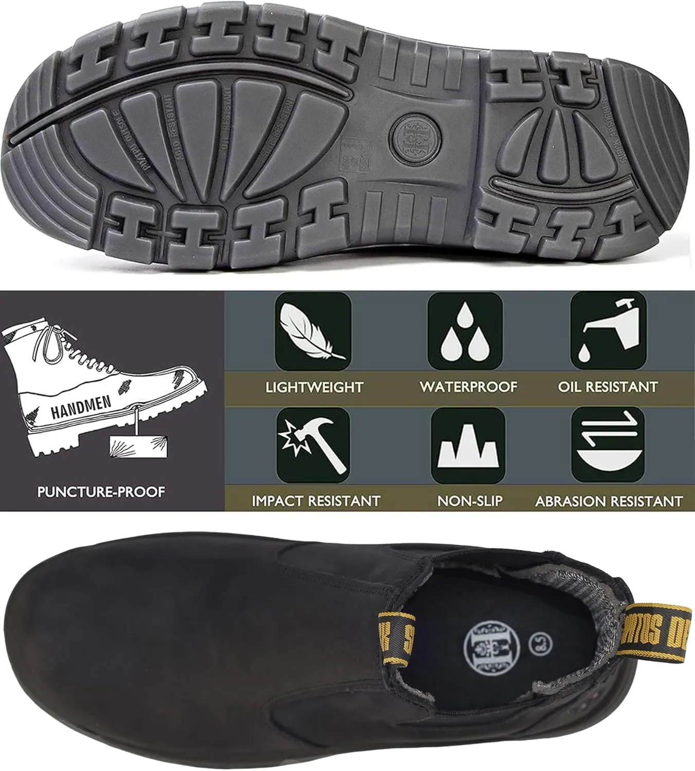 Work Boots for Men, Composite/Soft Toe Waterproof Working Boots, Slip Resistant Anti-Static Slip-on Safety Working Shoes 8 9 10 11 12 13