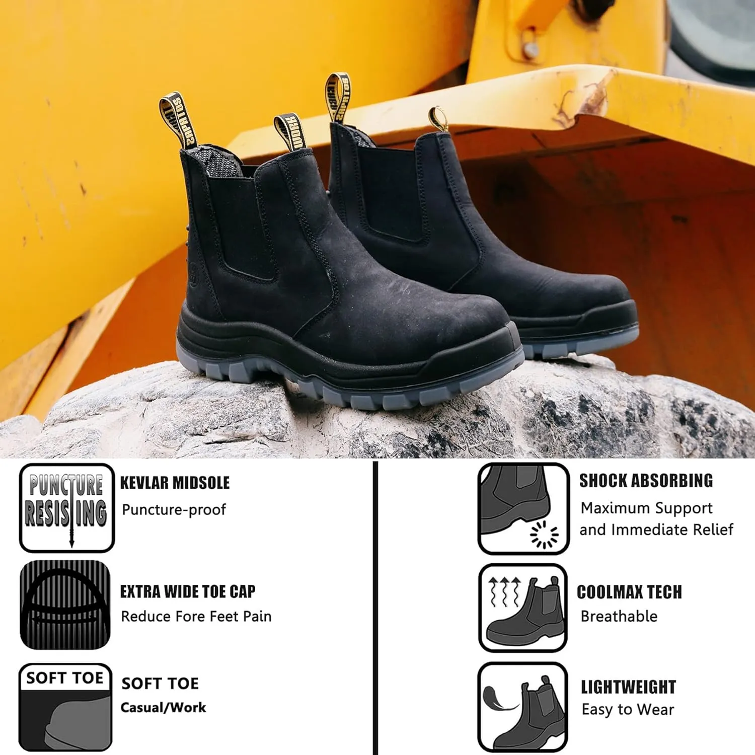 Work Boots for Men, Composite/Soft Toe Waterproof Working Boots, Slip Resistant Anti-Static Slip-on Safety Working Shoes 8 9 10 11 12 13