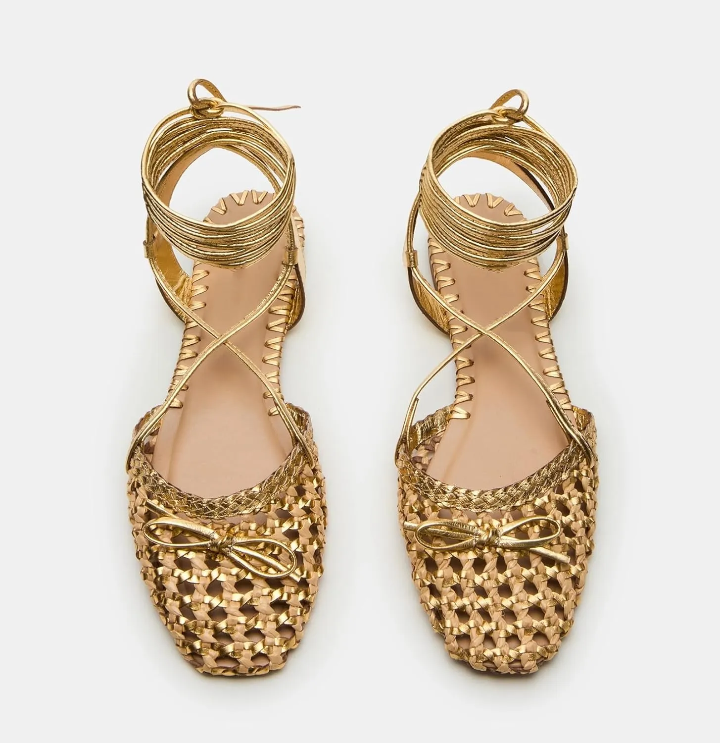 Woven Ballet Flats for Women Lace Up Closed Square Toe Summer Flats Shoes