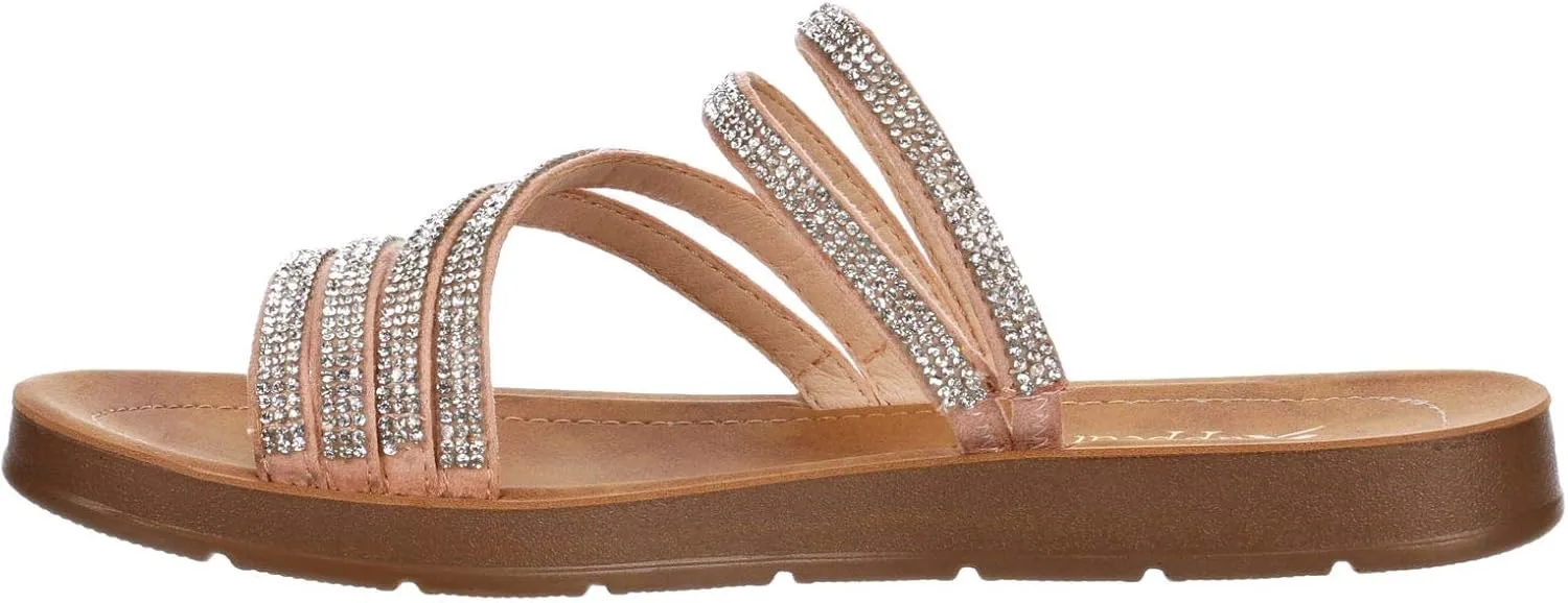 XAPPEAL Women's Scarlett - Strappy Rhinestone Casual Comfort Dressy Flats Sandals for Summer