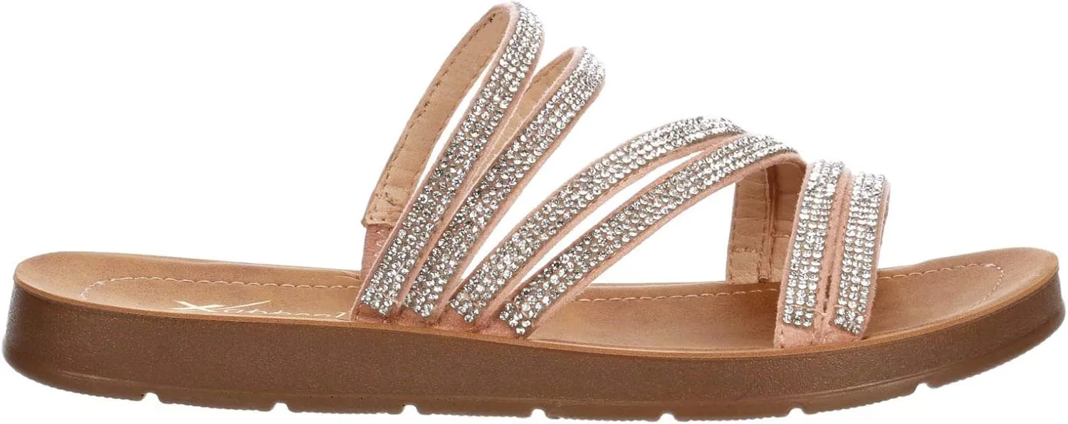 XAPPEAL Women's Scarlett - Strappy Rhinestone Casual Comfort Dressy Flats Sandals for Summer