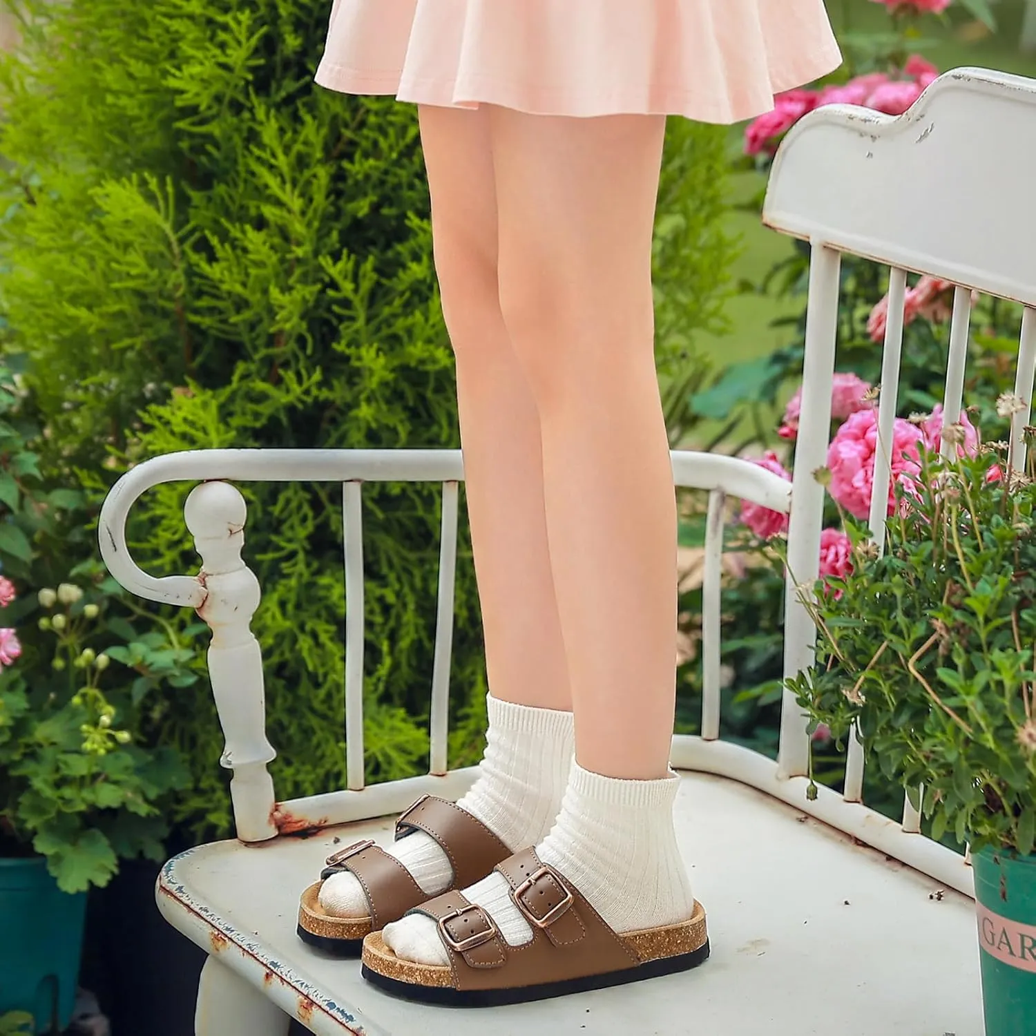 XTJSCBDSH Kids Sandals Boys Girls Slide Adjustable Back Strap Cork Toddler Slippers Casual Summer Shoes Open Toes with Cork Footbed