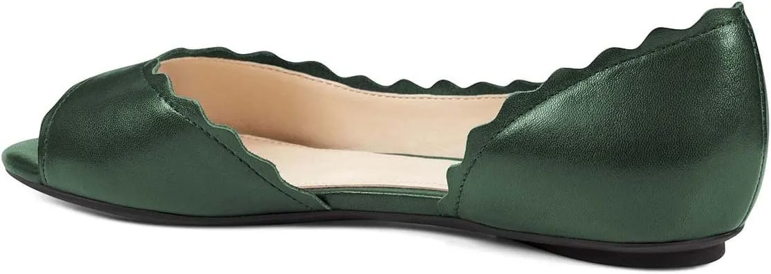 XYD Women Chic Open Peep Toe Wave Ballet Flats D'Orsay Slip On Loafers Dress Comfortable Casual Walking Shoes