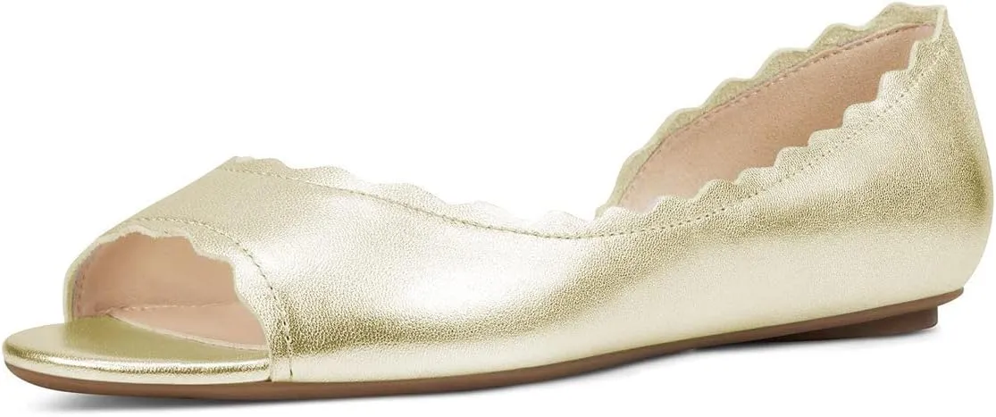 XYD Women Chic Open Peep Toe Wave Ballet Flats D'Orsay Slip On Loafers Dress Comfortable Casual Walking Shoes