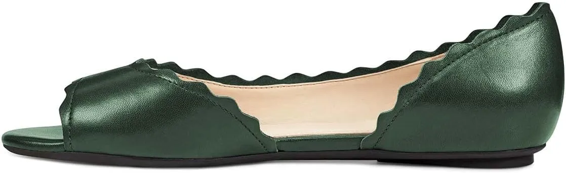 XYD Women Chic Open Peep Toe Wave Ballet Flats D'Orsay Slip On Loafers Dress Comfortable Casual Walking Shoes