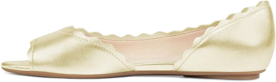 XYD Women Chic Open Peep Toe Wave Ballet Flats D'Orsay Slip On Loafers Dress Comfortable Casual Walking Shoes