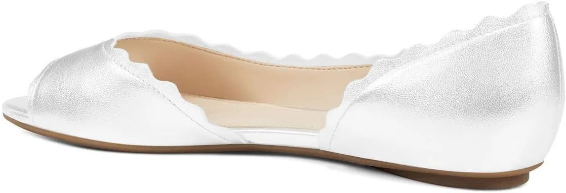 XYD Women Chic Open Peep Toe Wave Ballet Flats D'Orsay Slip On Loafers Dress Comfortable Casual Walking Shoes