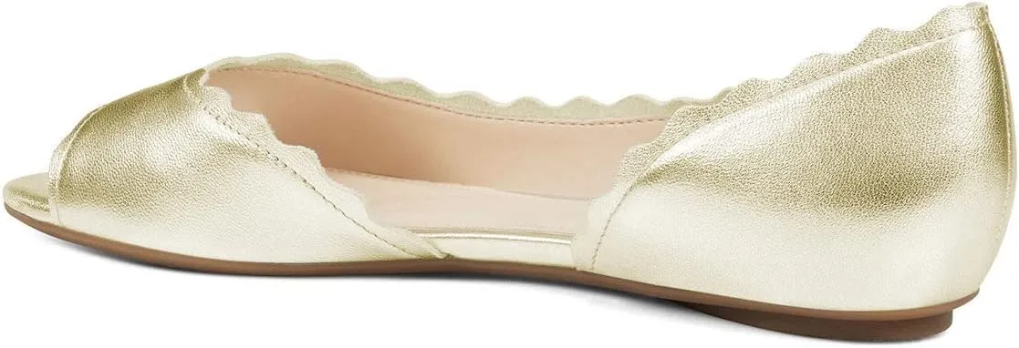 XYD Women Chic Open Peep Toe Wave Ballet Flats D'Orsay Slip On Loafers Dress Comfortable Casual Walking Shoes