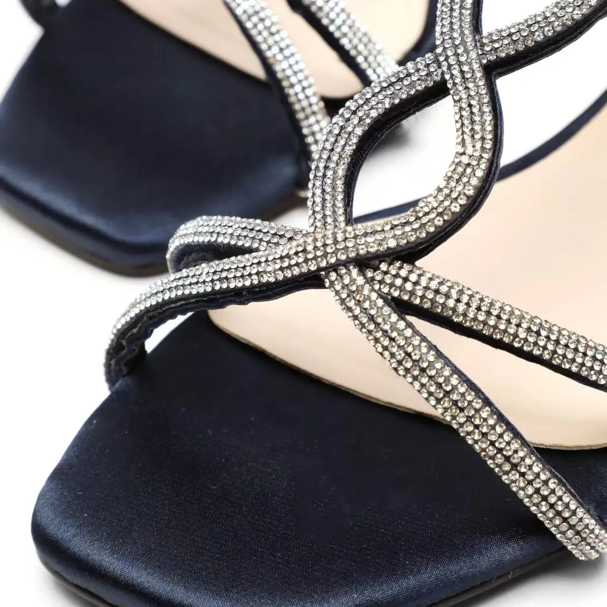XYD Women's Crystal Low Heel Sandals Square Open Toe Snakelike T-Bar Strappy Flats with Back Zip Stylish Dress Shoes